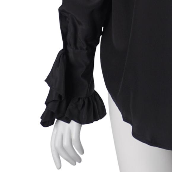 NWT DIANE VON FURSTENBERG Vintage Top S Black Silk Ruffle Poet Romantic Blouse - Picture 8 of 11